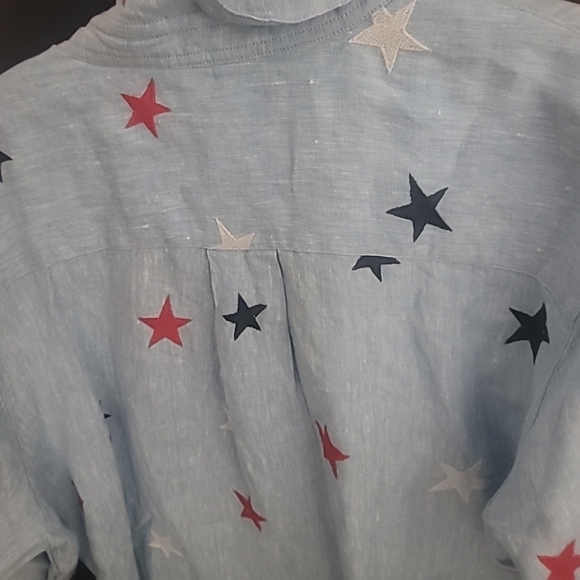 John Mark Star Embroidered Wire Collar Long Roll-Tab Sleeve Button-FrontvShirt - Picture 4 of 11